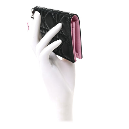 Christian Dior Lambskin Cannage Bi-Color Small Lady Dior Flap Card Holder Black Pink 2 of 6