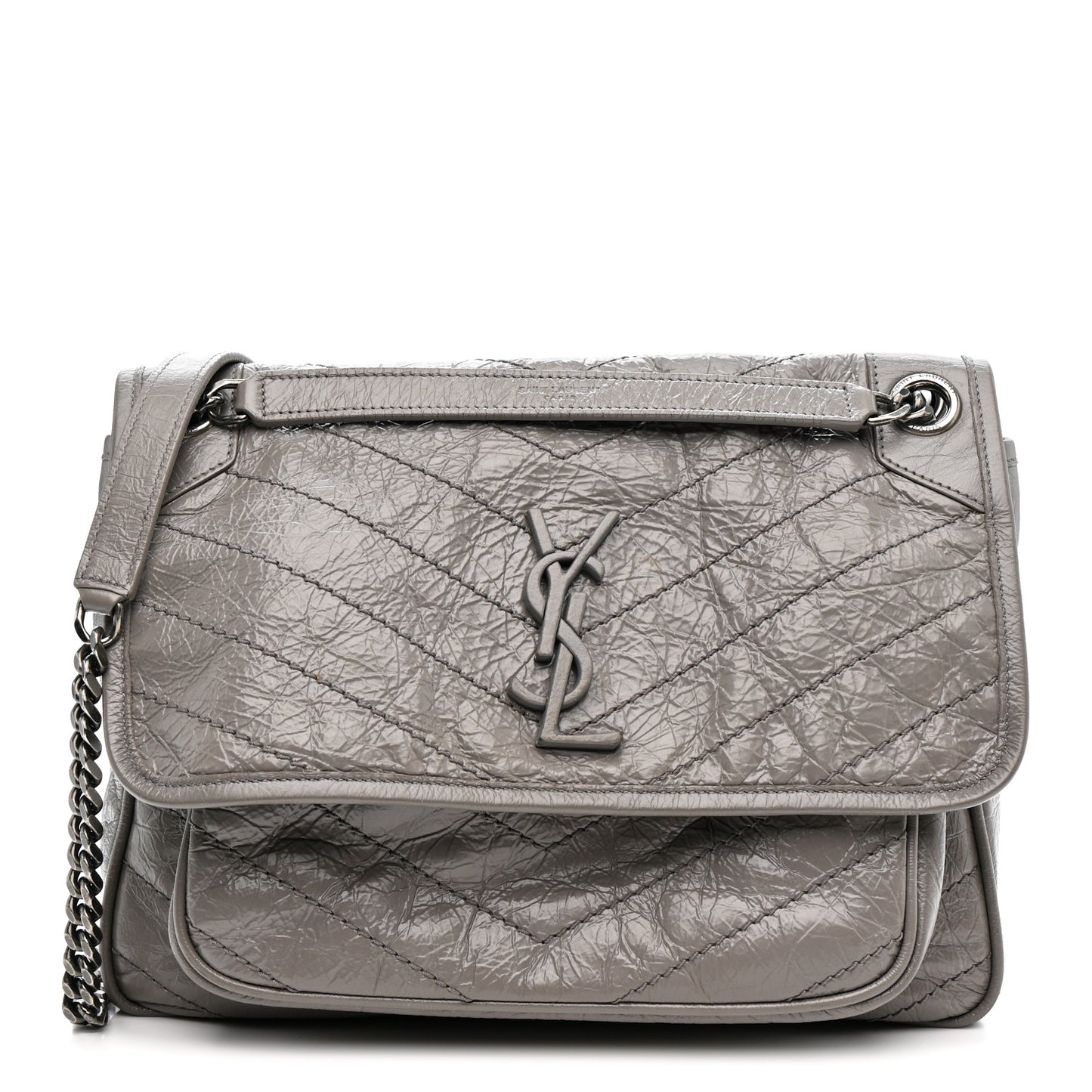 Crinkled Calfskin Matelasse Monogram Medium Niki Chain Satchel Storm