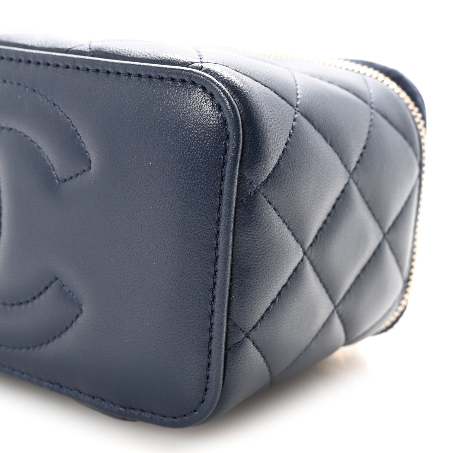 Chanel Lambskin Quilted Metal Small Top Handle Vanity Case With Chain Blue 10 of 11