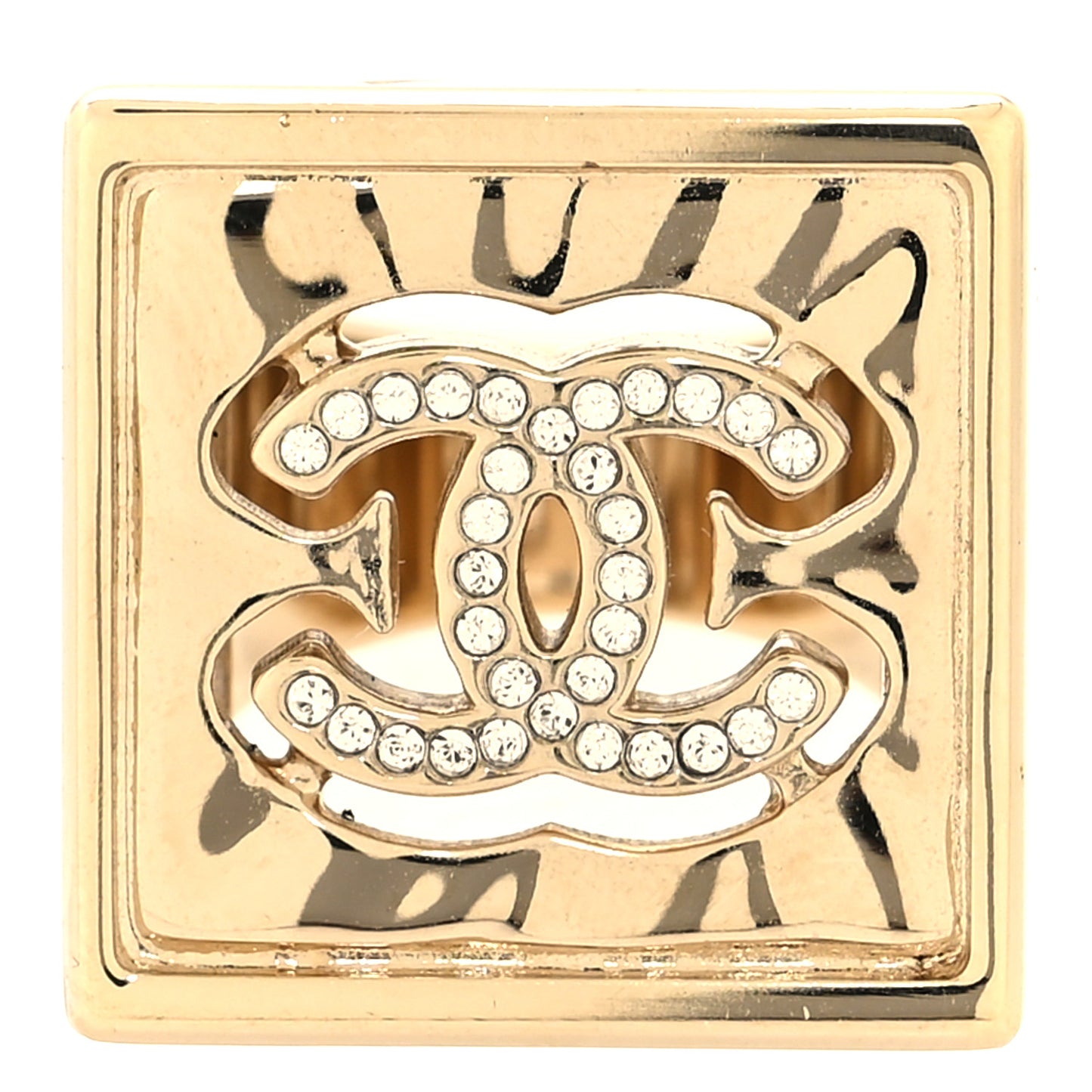 Metal Crystal Square CC Ring 50 5.25 Light Gold
