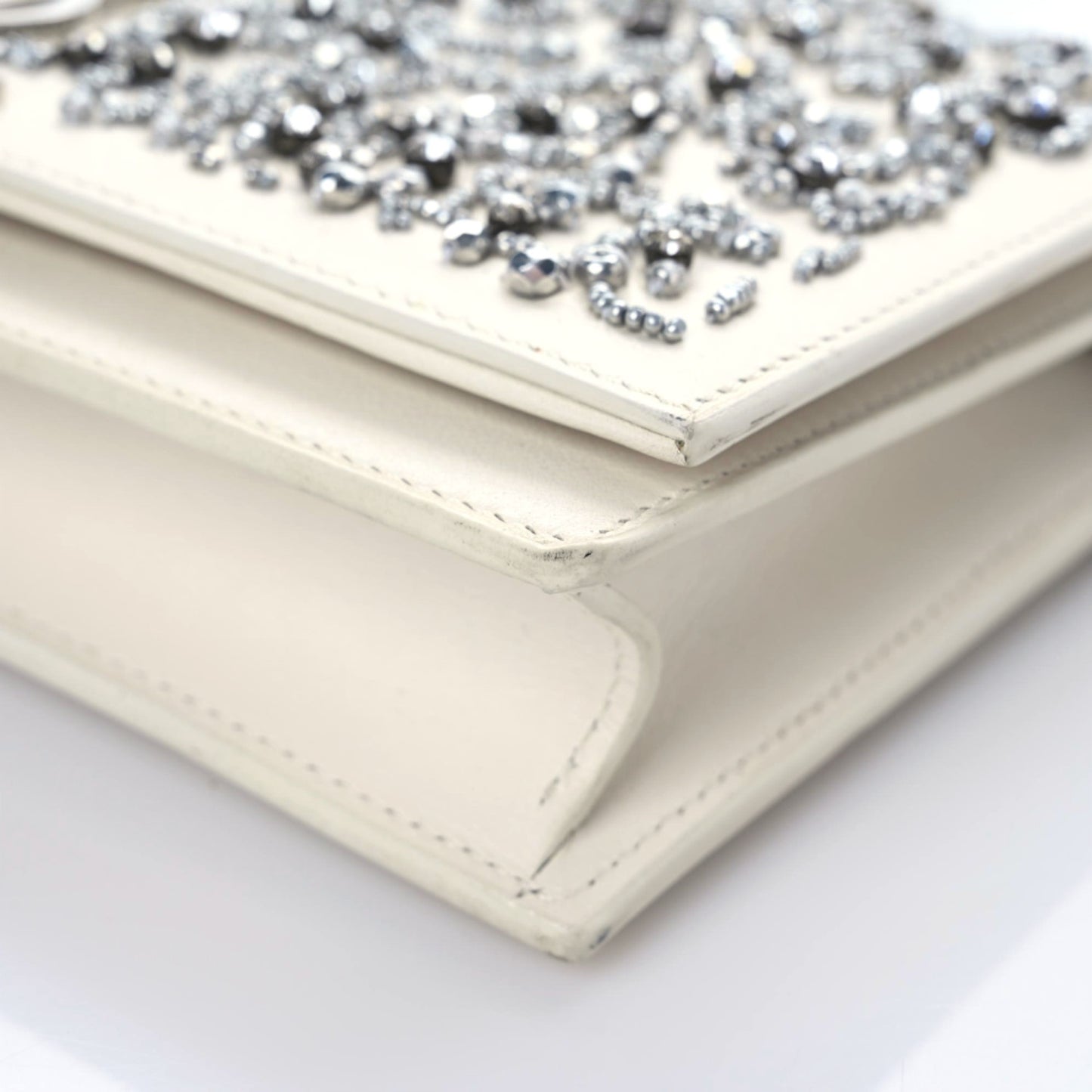 Calfskin Bead Embellished Kate Monogram Tassel Chain Wallet White