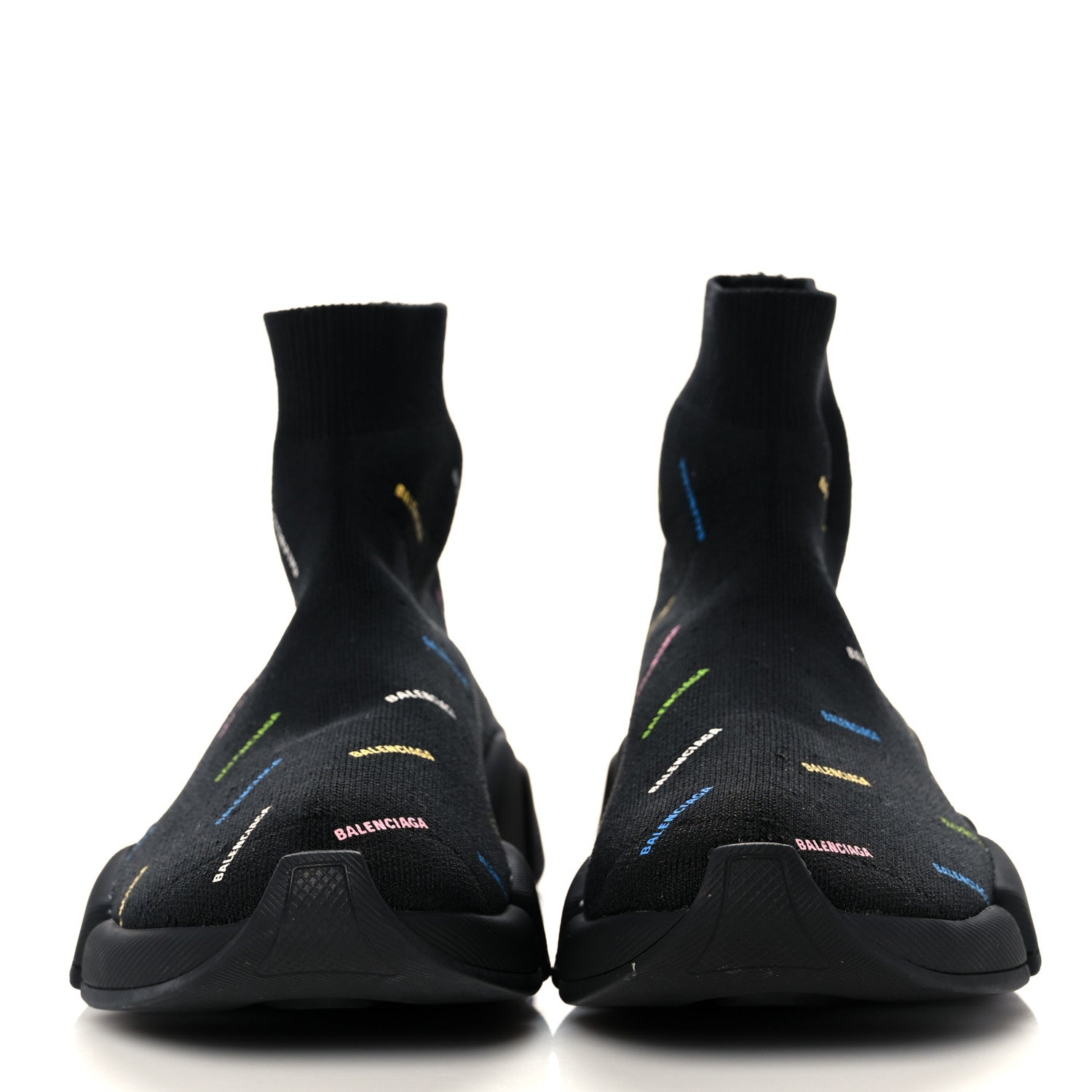 Balenciaga Technical 3D Recycled Knit Allover Logo Womens Speed 2.0 Sneakers 38 Black Multicolor 2 of 8