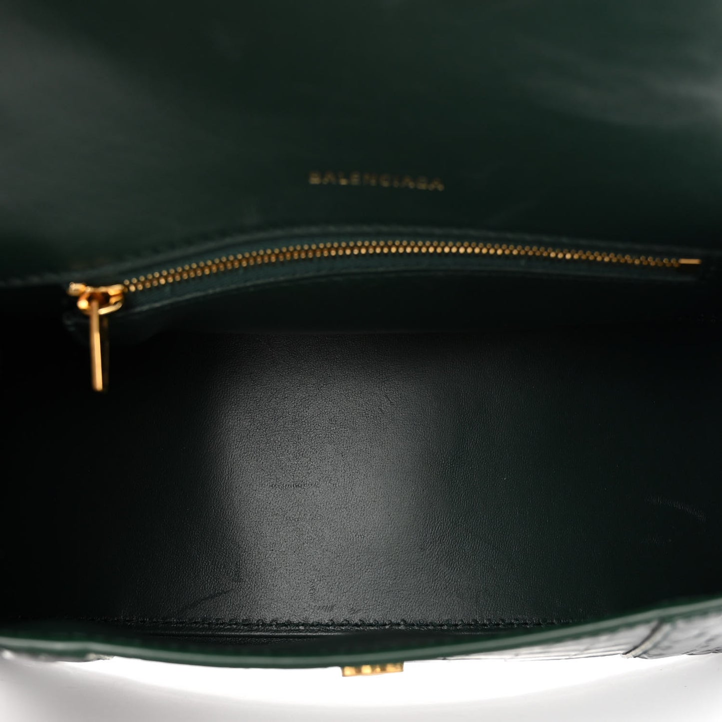 Shiny Calfskin Crocodile Embossed Small Hourglass Top Handle Bag Forest Green