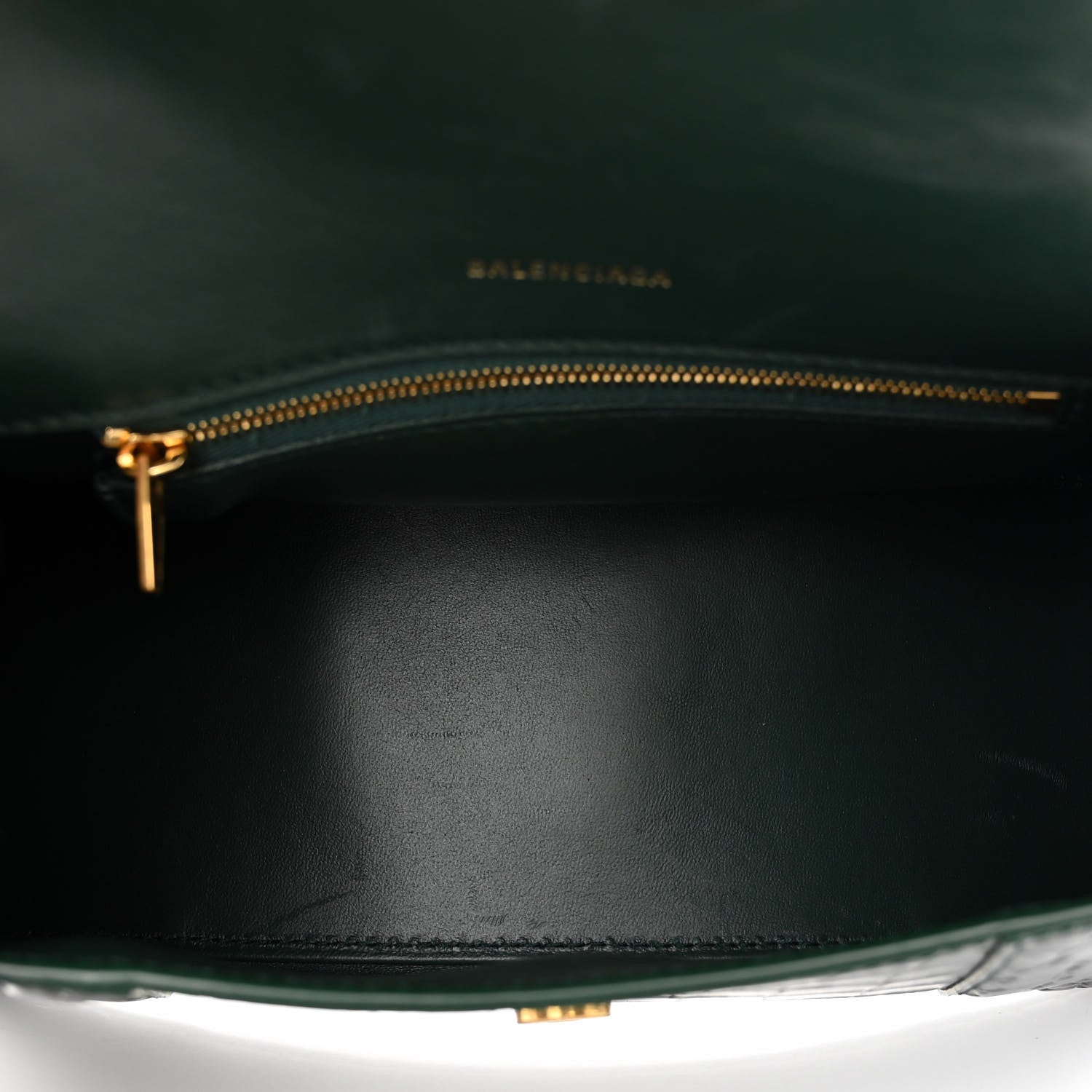 Balenciaga Shiny Calfskin Crocodile Embossed Small Hourglass Top Handle Bag Forest Green 5 of 9