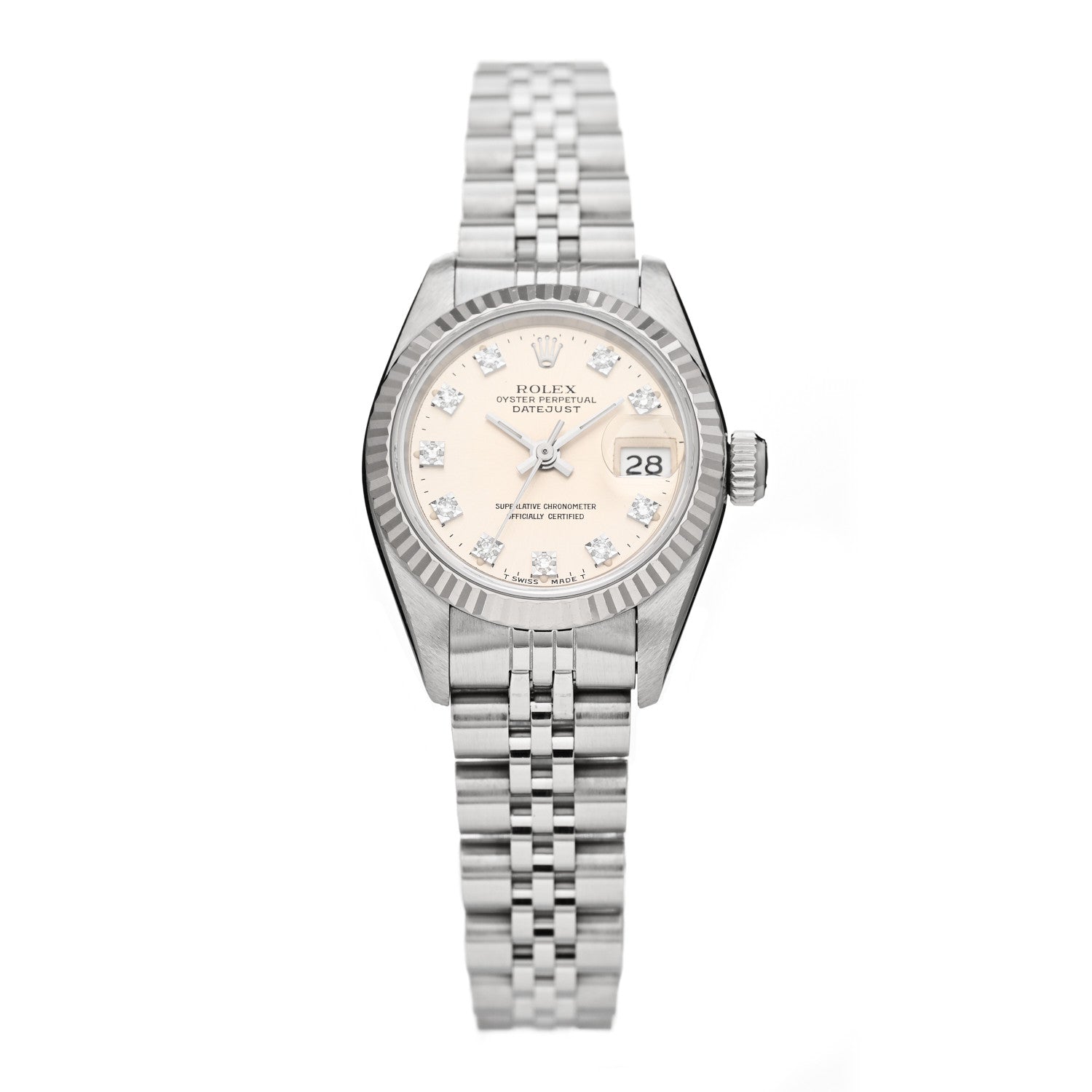Rolex Stainless Steel 18K White Gold Diamond 26mm Oyster Perpetual Datejust Watch Silver 69174 1 of 4