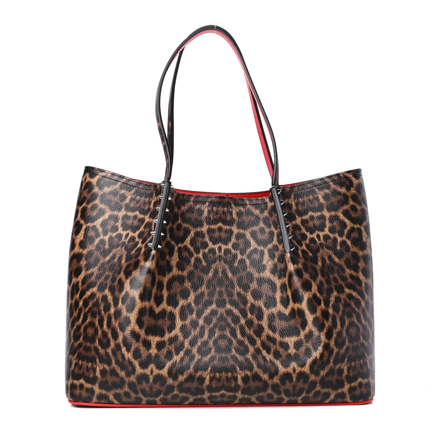 Christian Louboutin Calfskin Empire Leopard Print Spiked Large Cabarock Shopper Tote Brown 1 of 1