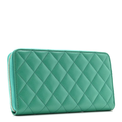 Chanel Caviar Quilted Perforated CC Long Zipped Wallet Green 3 of 12