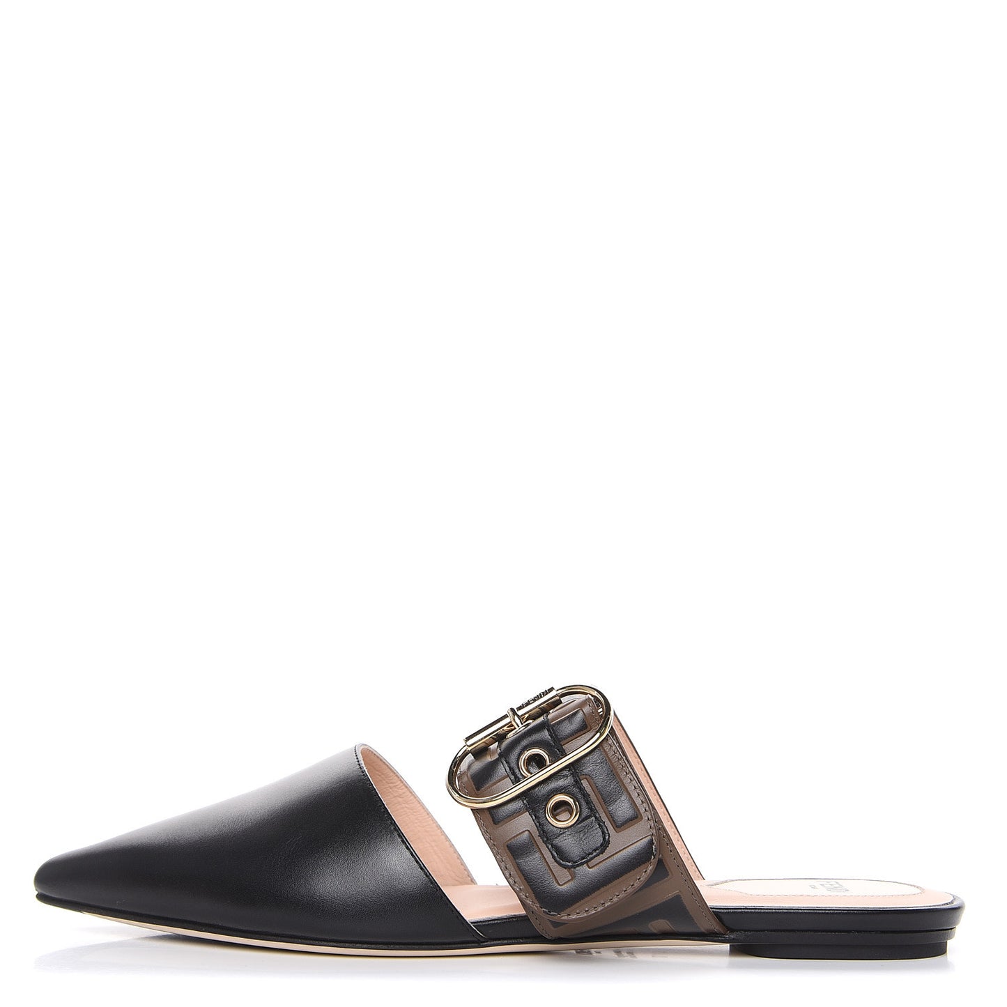 Vitello FF Embossed Buckle Flat Mules 37 Maya Black