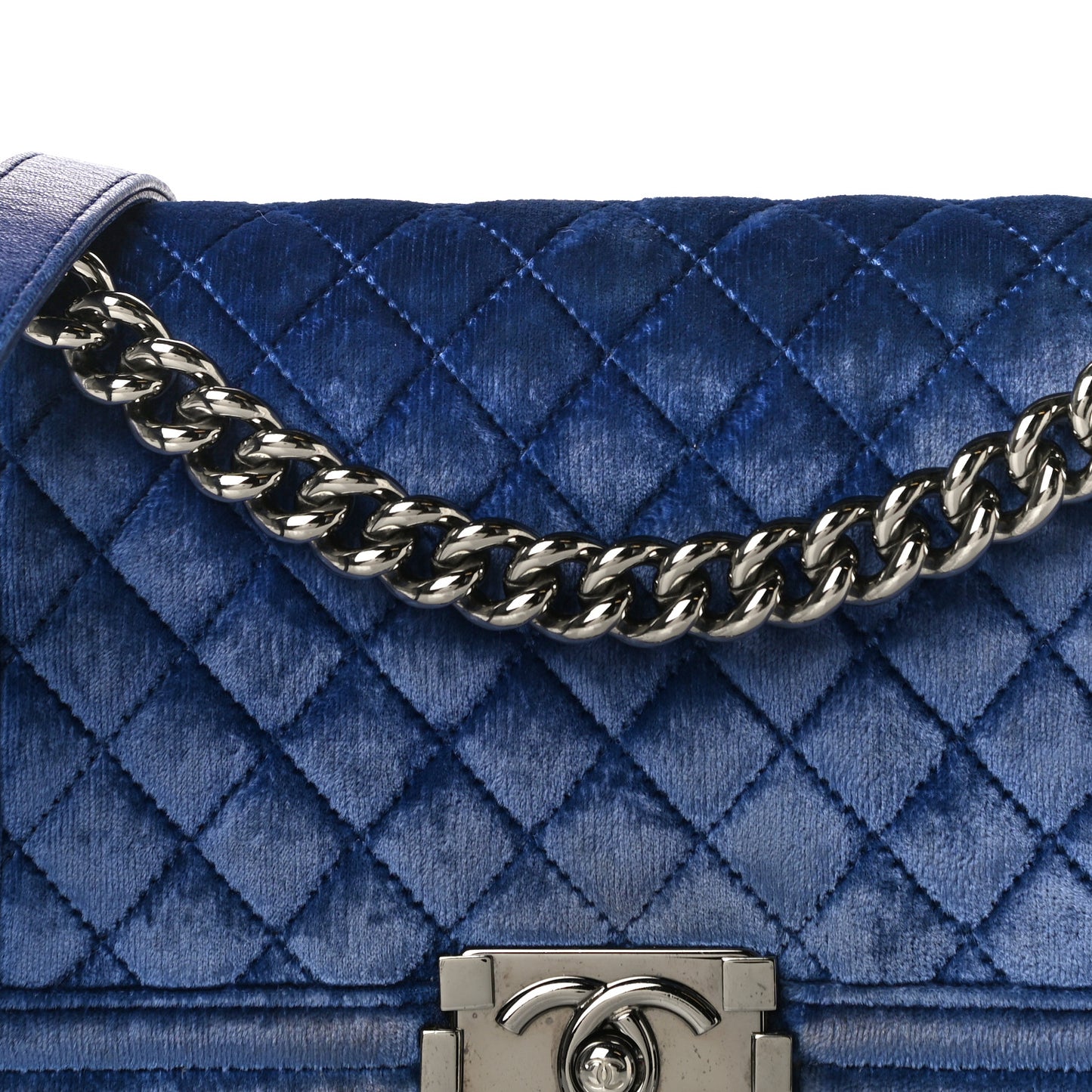 Velvet Quilted Medium Boy Flap Blue