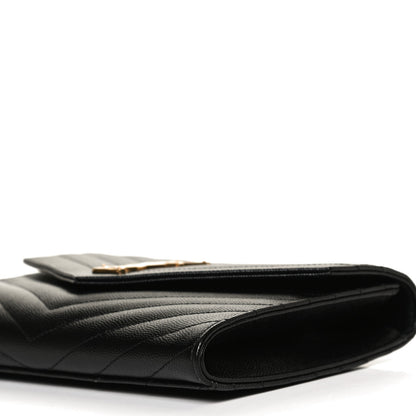 Saint Laurent Grain De Poudre Matelasse Chevron Monogram Envelope Clutch Black 10 of 10