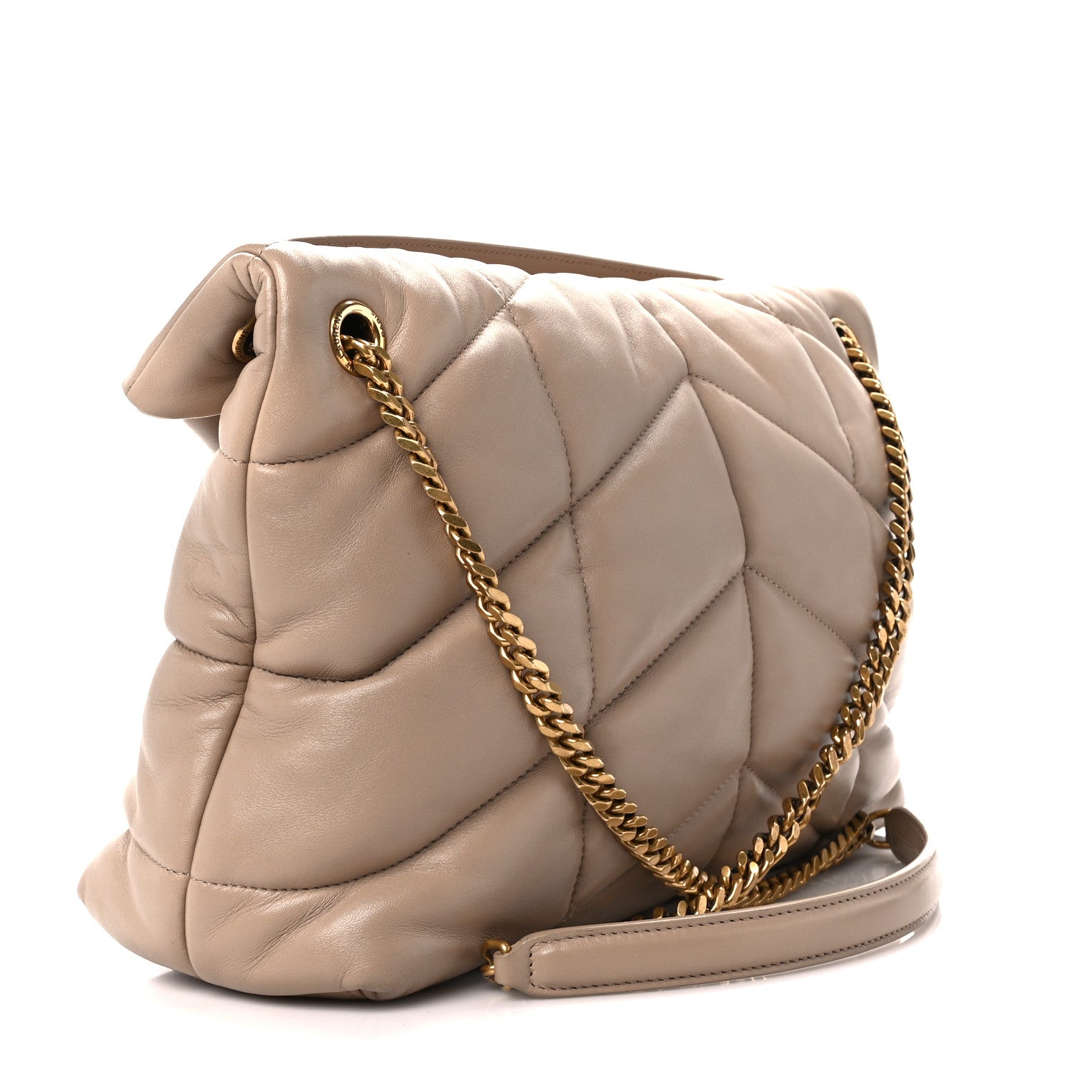 Saint Laurent Lambskin Quilted Medium Loulou Puffer Monogram Chain Satchel Dark Beige 3 of 11