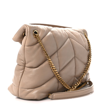 Saint Laurent Lambskin Quilted Medium Loulou Puffer Monogram Chain Satchel Dark Beige 3 of 11