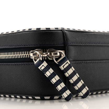 Chanel Caviar Quilted Striped Small CC Filigree Vanity Case Navy White 10 of 12