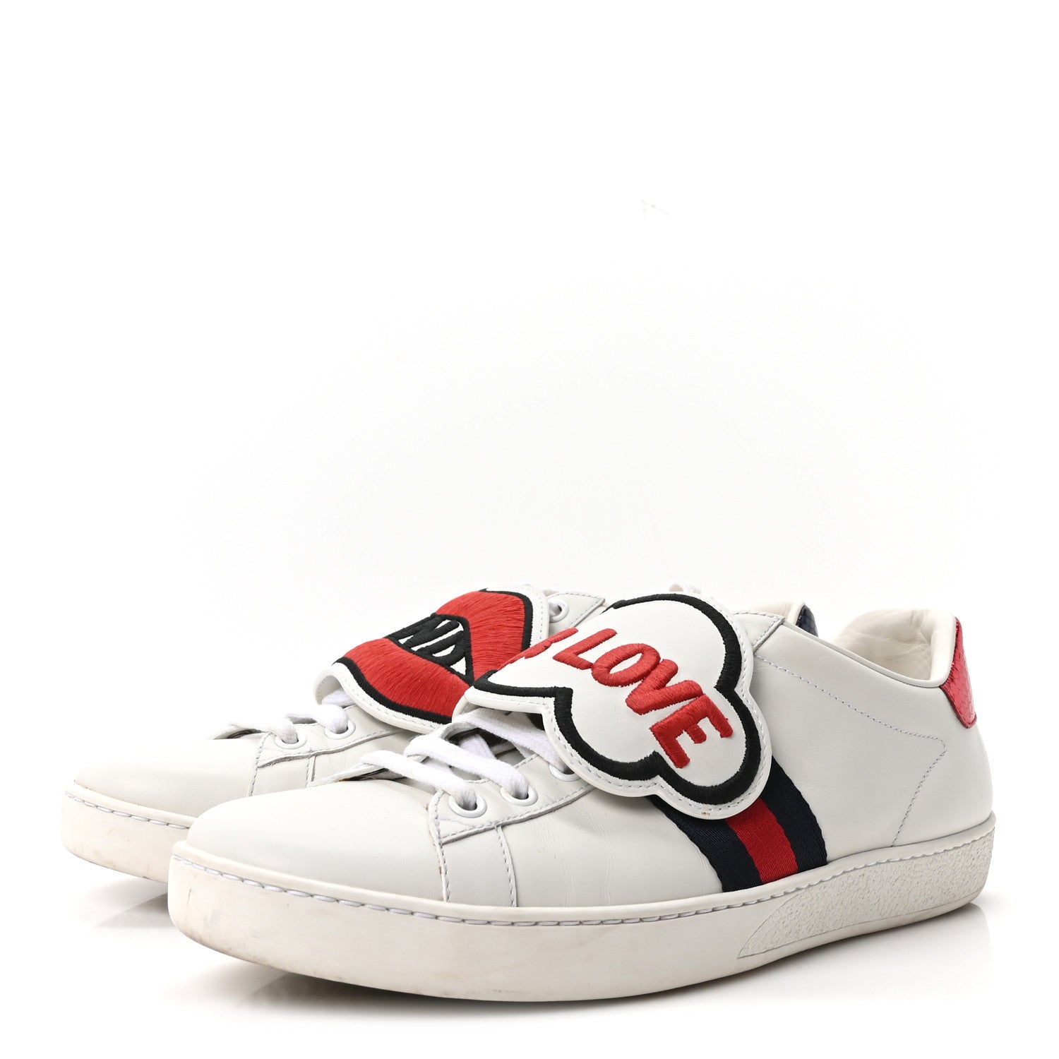 Gucci Calfskin Ayers Blind For Love Embroidered Womens Ace Sneakers 39 White 4 of 10