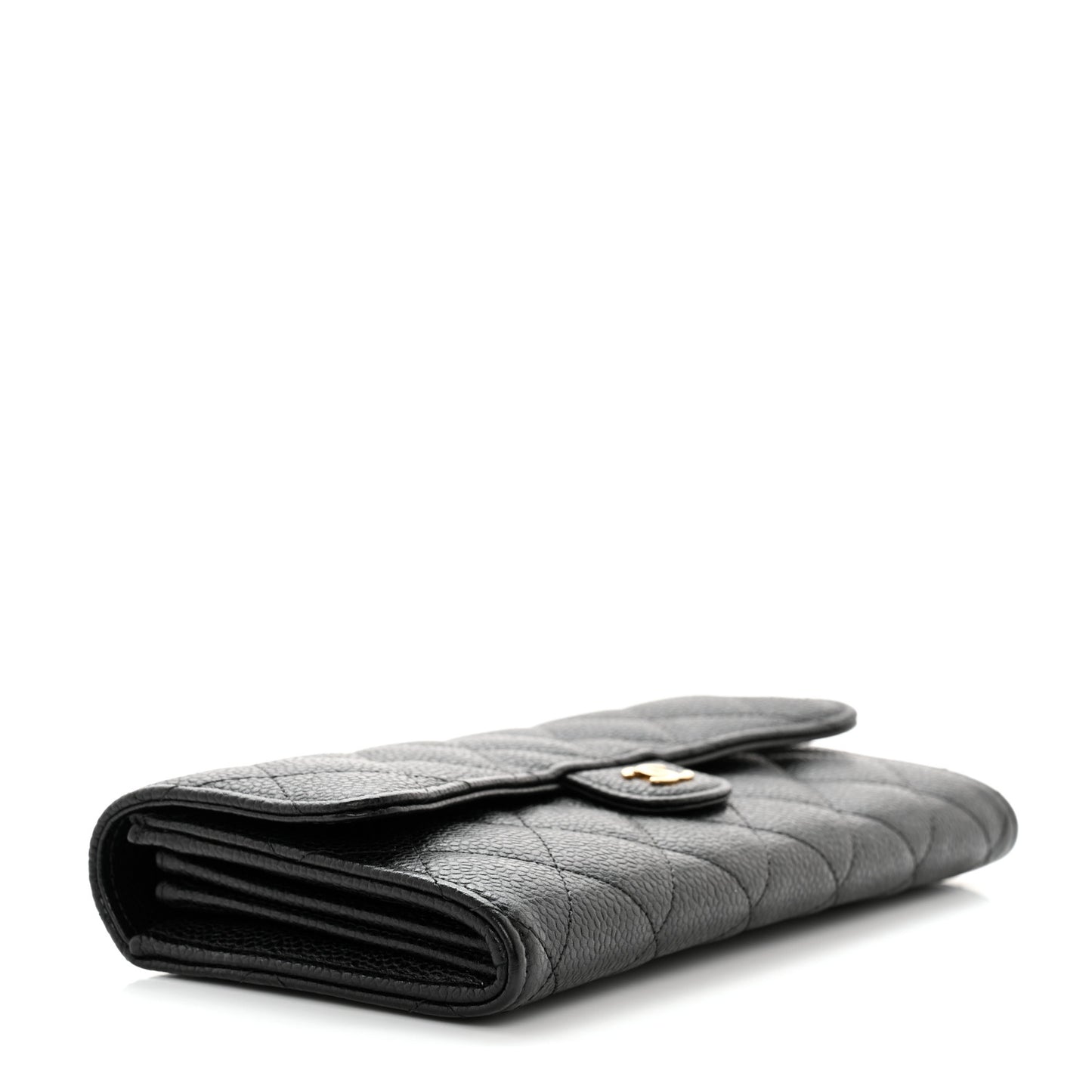 Caviar Quilted Large Gusset Flap Wallet Black