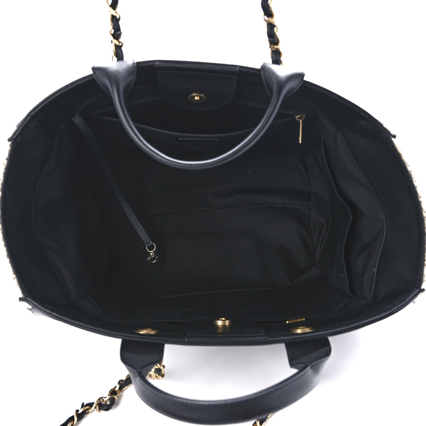 Calfskin Knit Medium Deauville Tote Black Beige