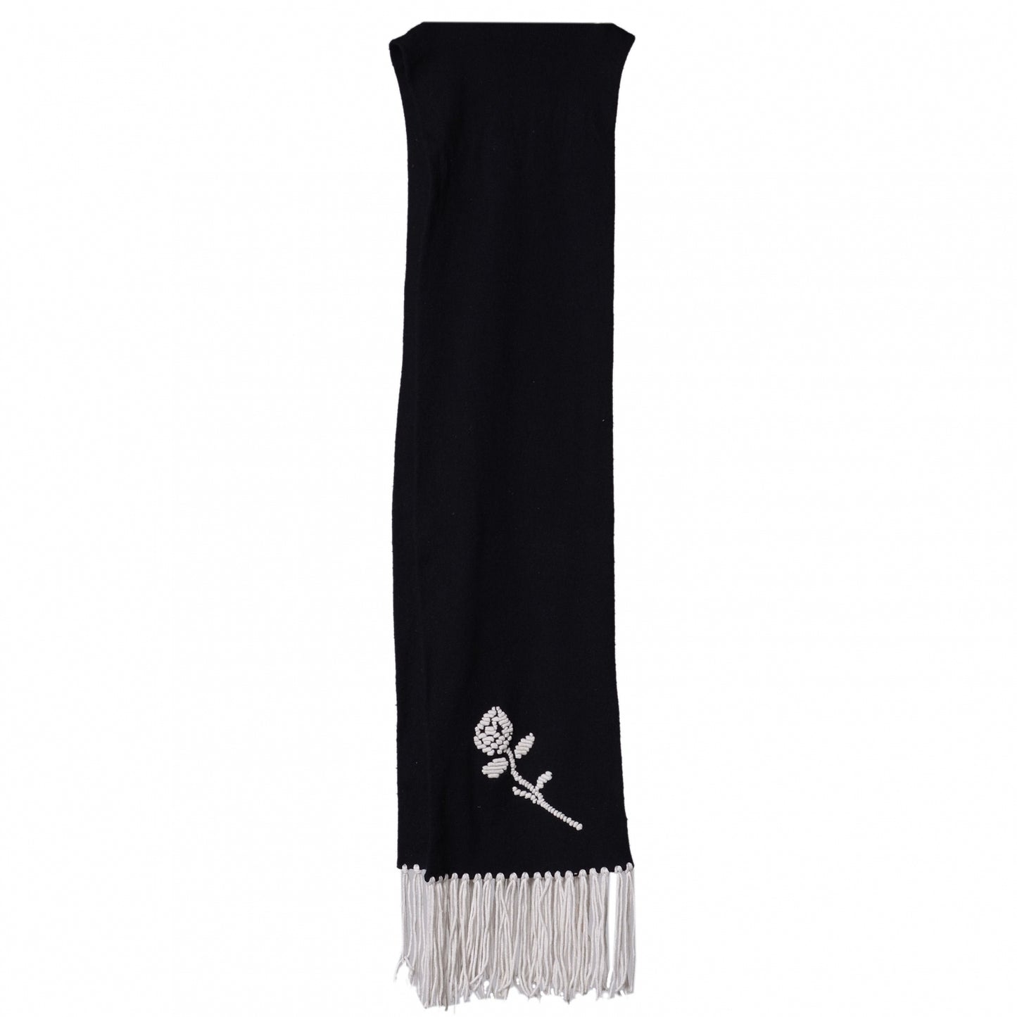Cashmere CC Camellia Flower Fringe Scarf Black White
