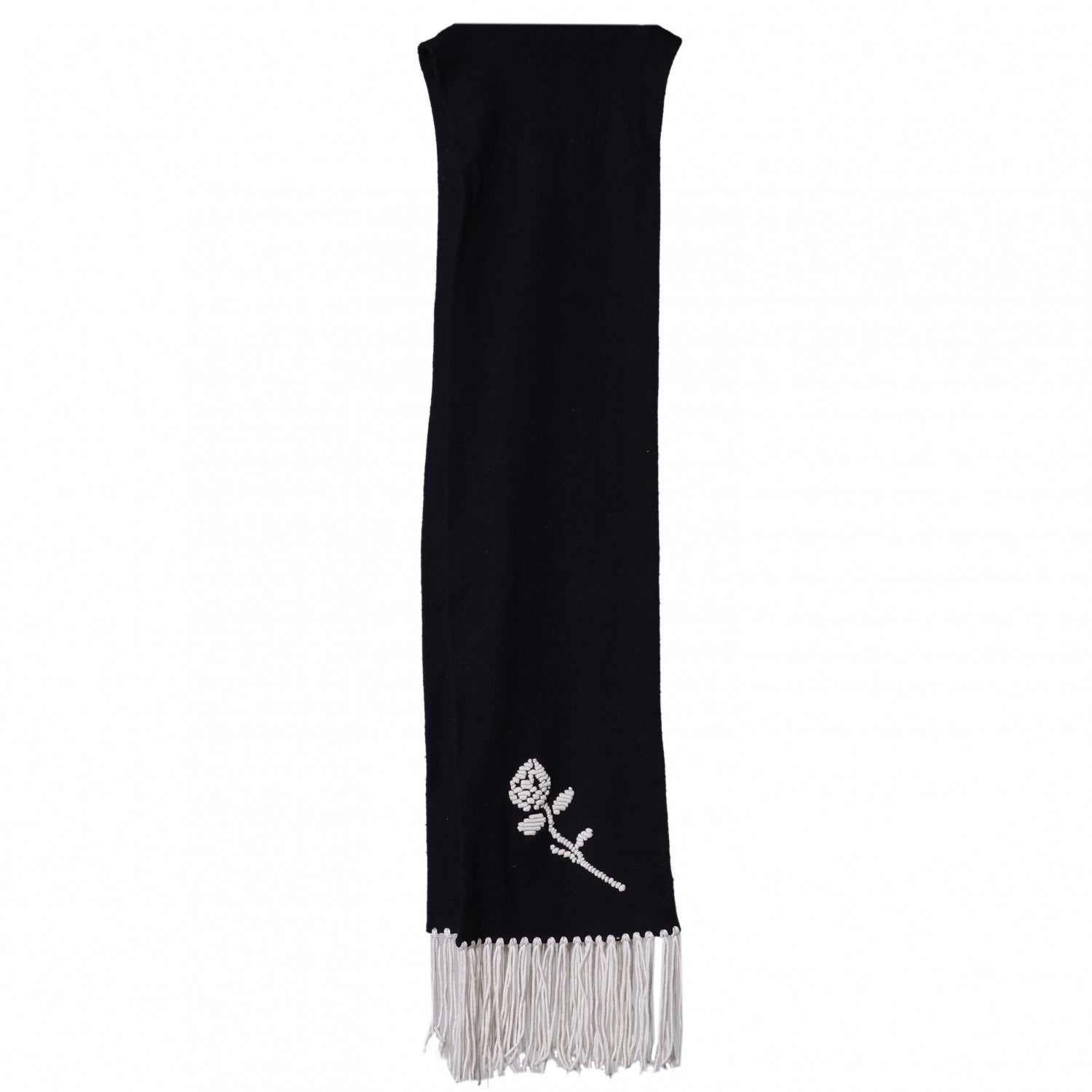 Chanel Cashmere CC Camellia Flower Fringe Scarf Black White 2 of 7