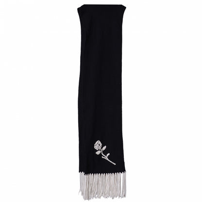 Chanel Cashmere CC Camellia Flower Fringe Scarf Black White 2 of 7