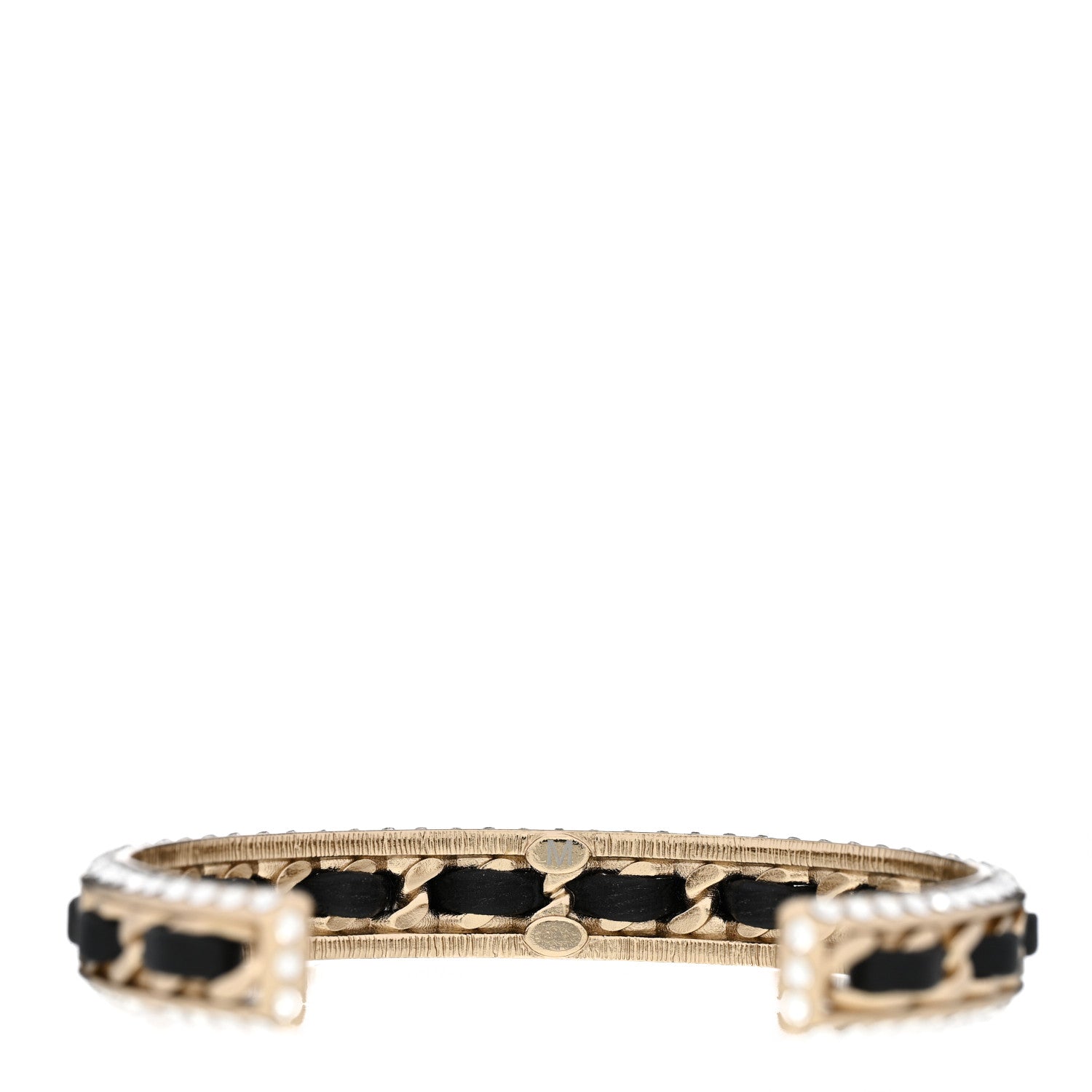 Chanel Metal Lambskin Crystal Chain CC Cuff M Black Gold 3 of 4