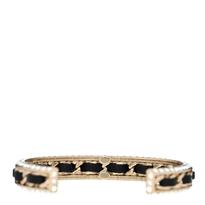 Chanel Metal Lambskin Crystal Chain CC Cuff M Black Gold 3 of 4
