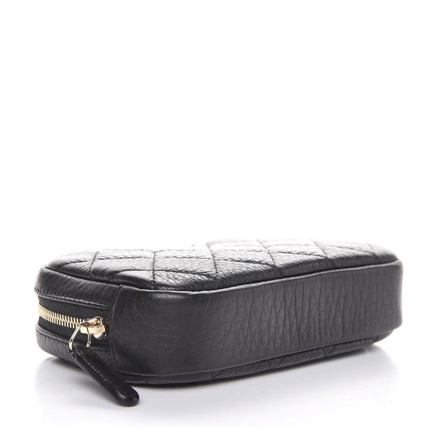 Grained Calfskin Quilted Small Curvy Pouch Cosmetic Case Black