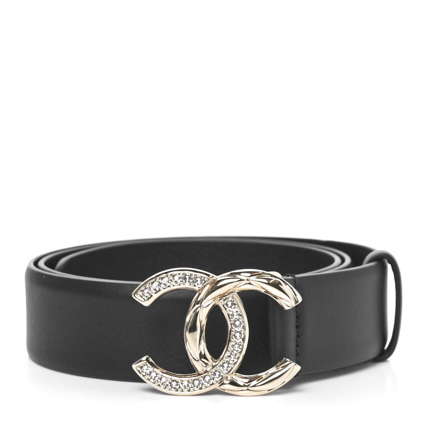 Chanel Calfskin Crystal Metal Quilted Quilted CC Belt 80 32 Black 1 of 6