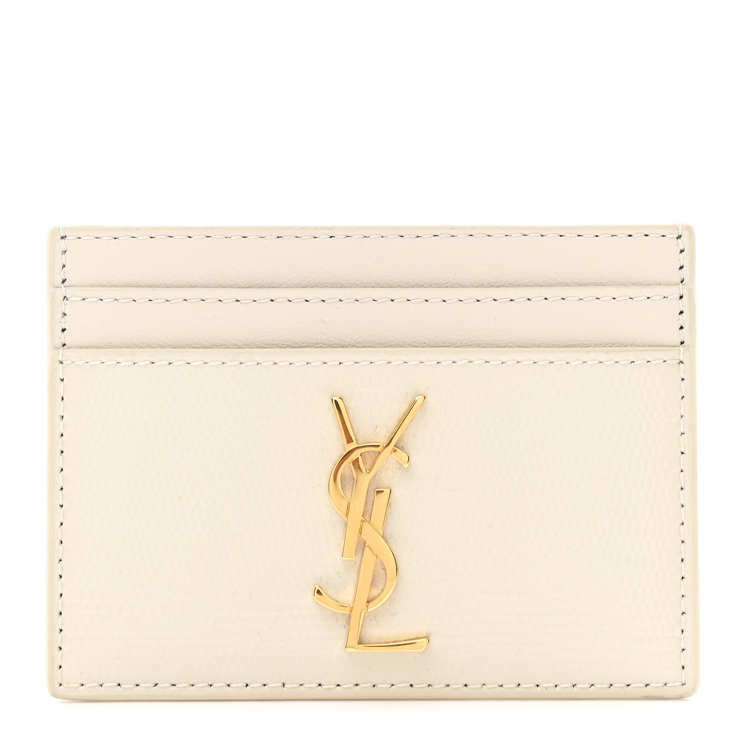 Calfskin Crocodile Embossed Monogram Credit Card Case Crema Soft