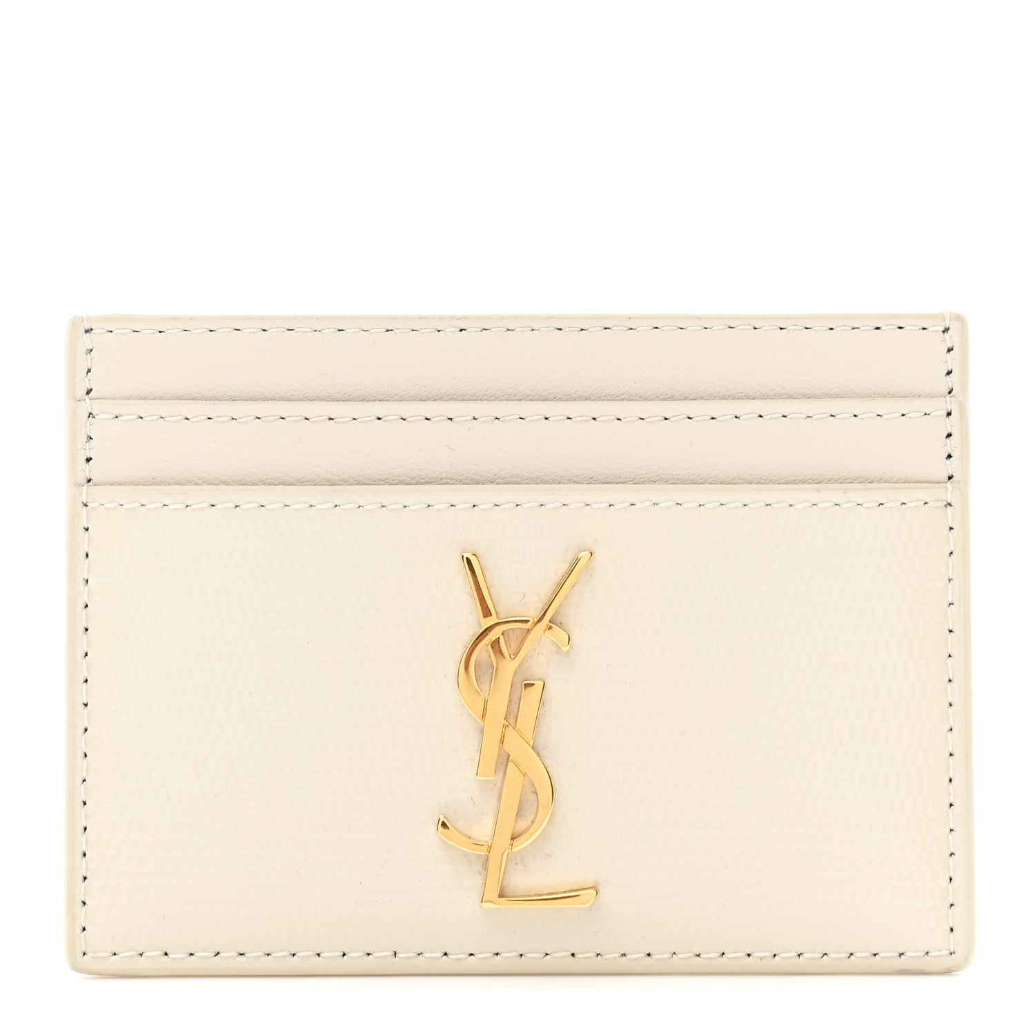 Saint Laurent Calfskin Crocodile Embossed Monogram Credit Card Case Crema Soft 1 of 7