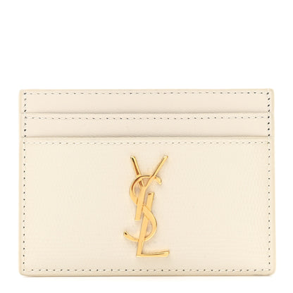 Saint Laurent Calfskin Crocodile Embossed Monogram Credit Card Case Crema Soft 1 of 7