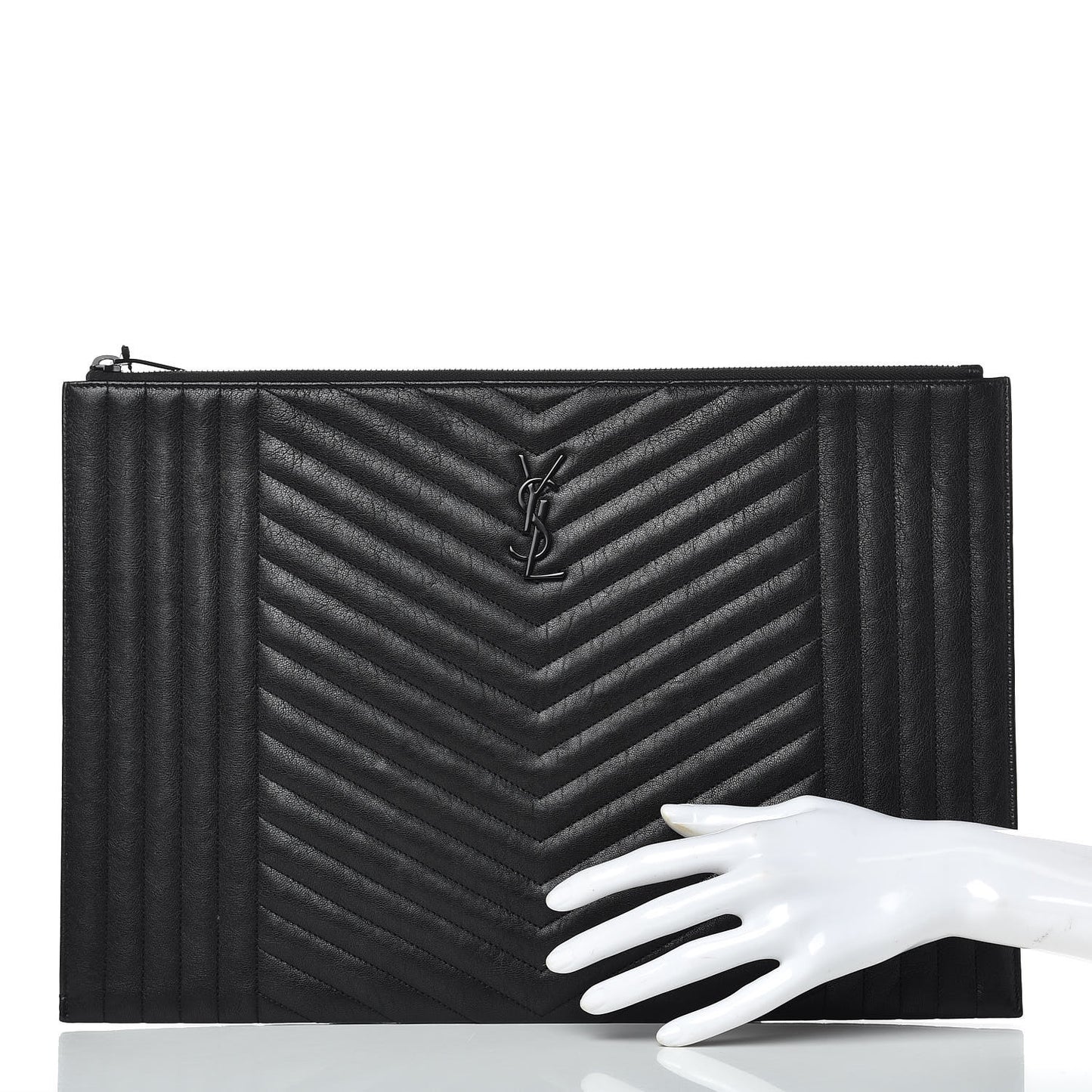 Lambskin Mixed Matelasse Classic Monogram Zipped Document Holder Black