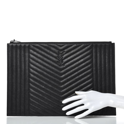 Saint Laurent Lambskin Mixed Matelasse Classic Monogram Zipped Document Holder Black 2 of 7