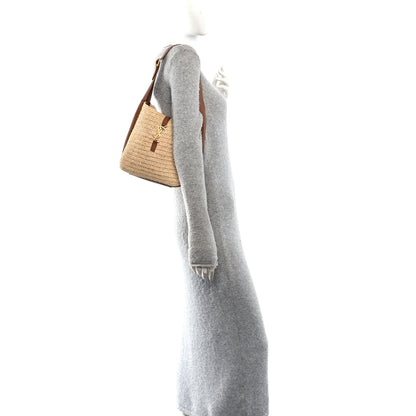 Saint Laurent Raffia Calfskin Le 5 A 7 Small Hobo Natural Brick 2 of 14