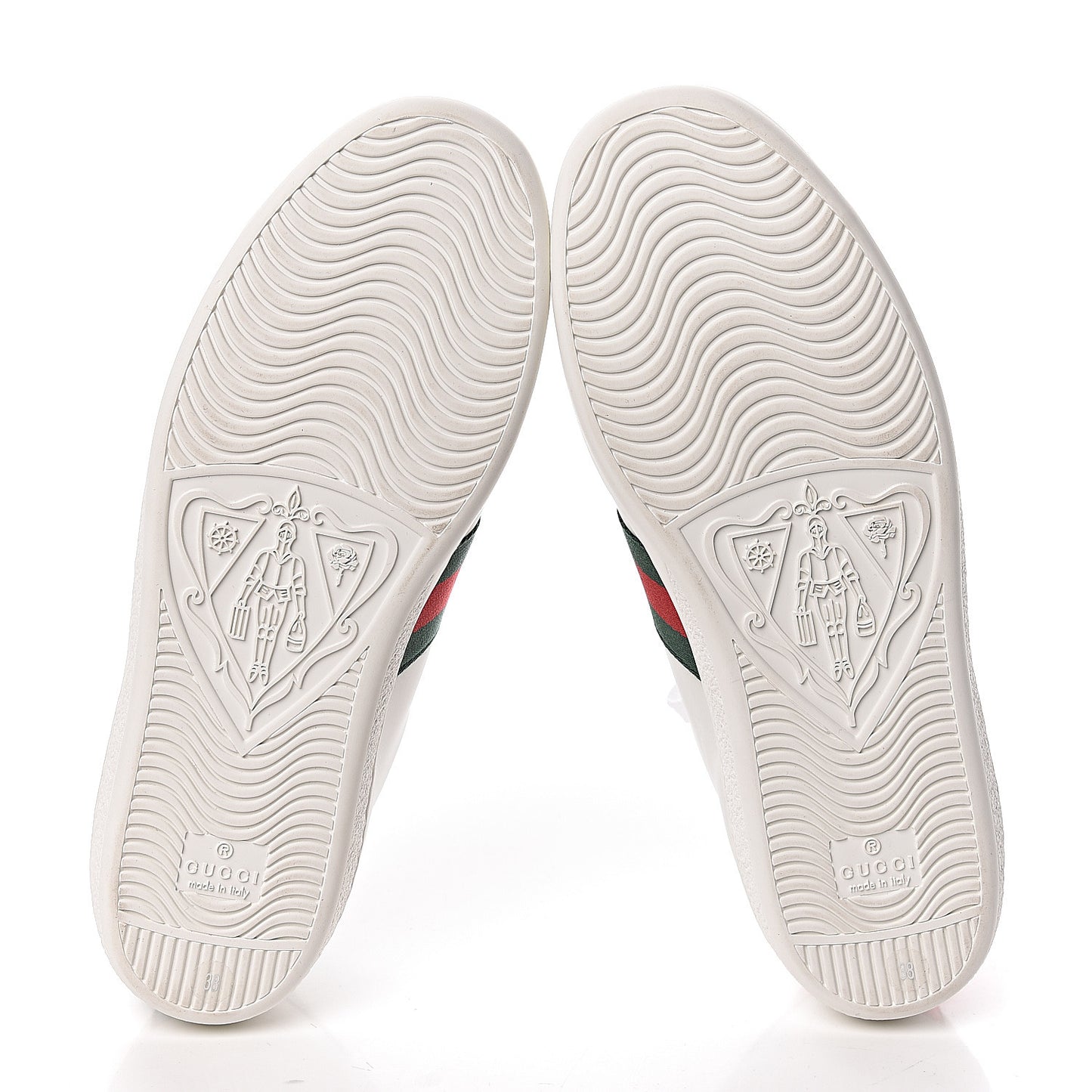 Calfskin Web Heart Embroidered Womens Ace Sneakers 38 White
