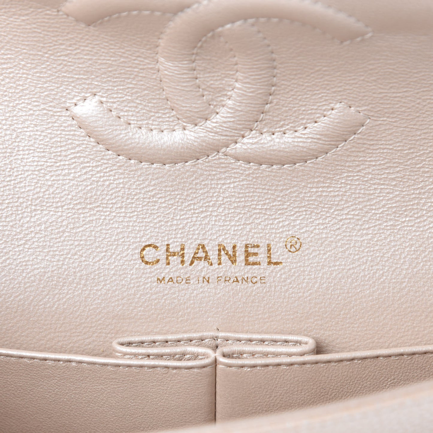 Pearly Caviar Quilted Medium Double Flap Light Beige