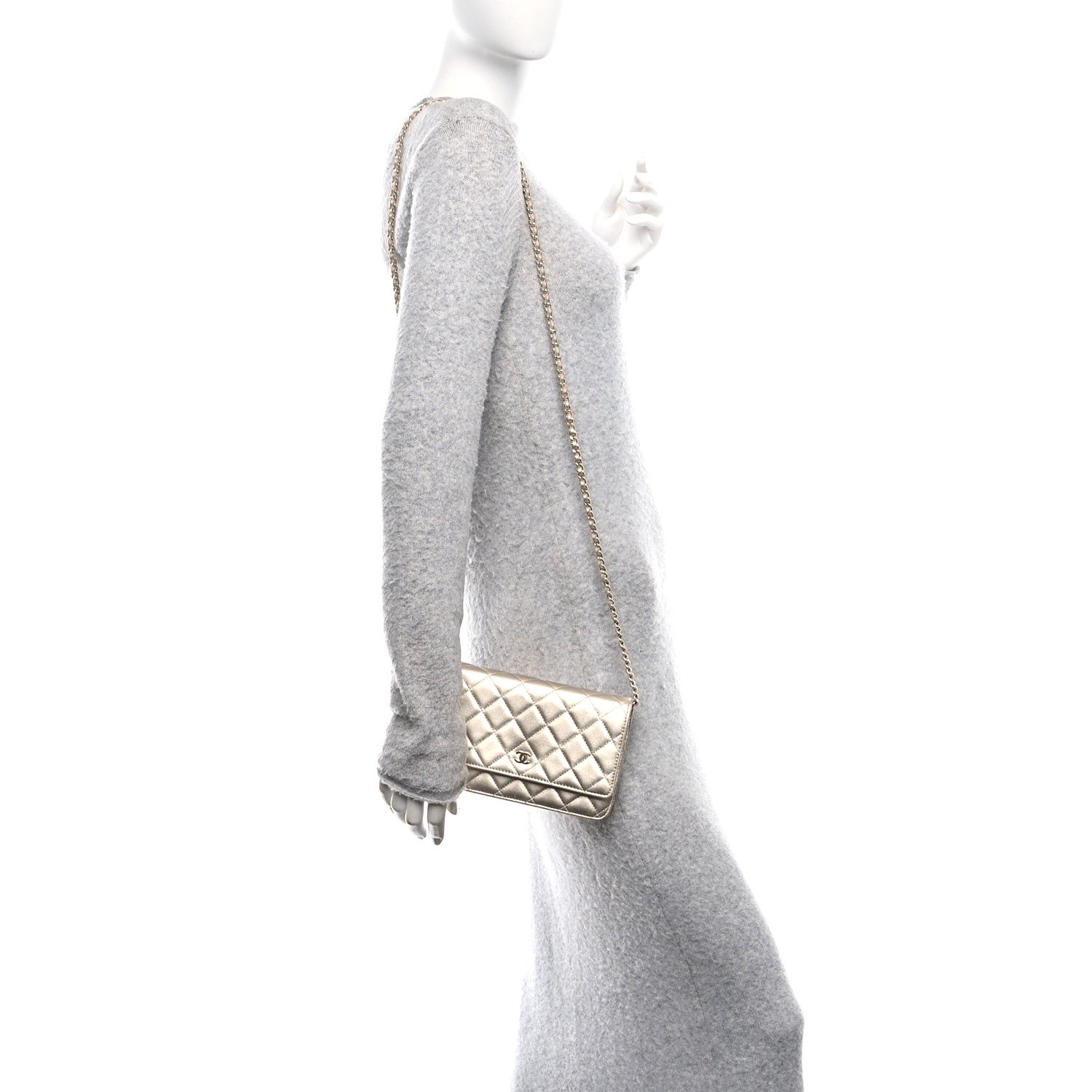 Chanel Metallic Lambskin Quilted Wallet On Chain WOC Gold 2 of 12