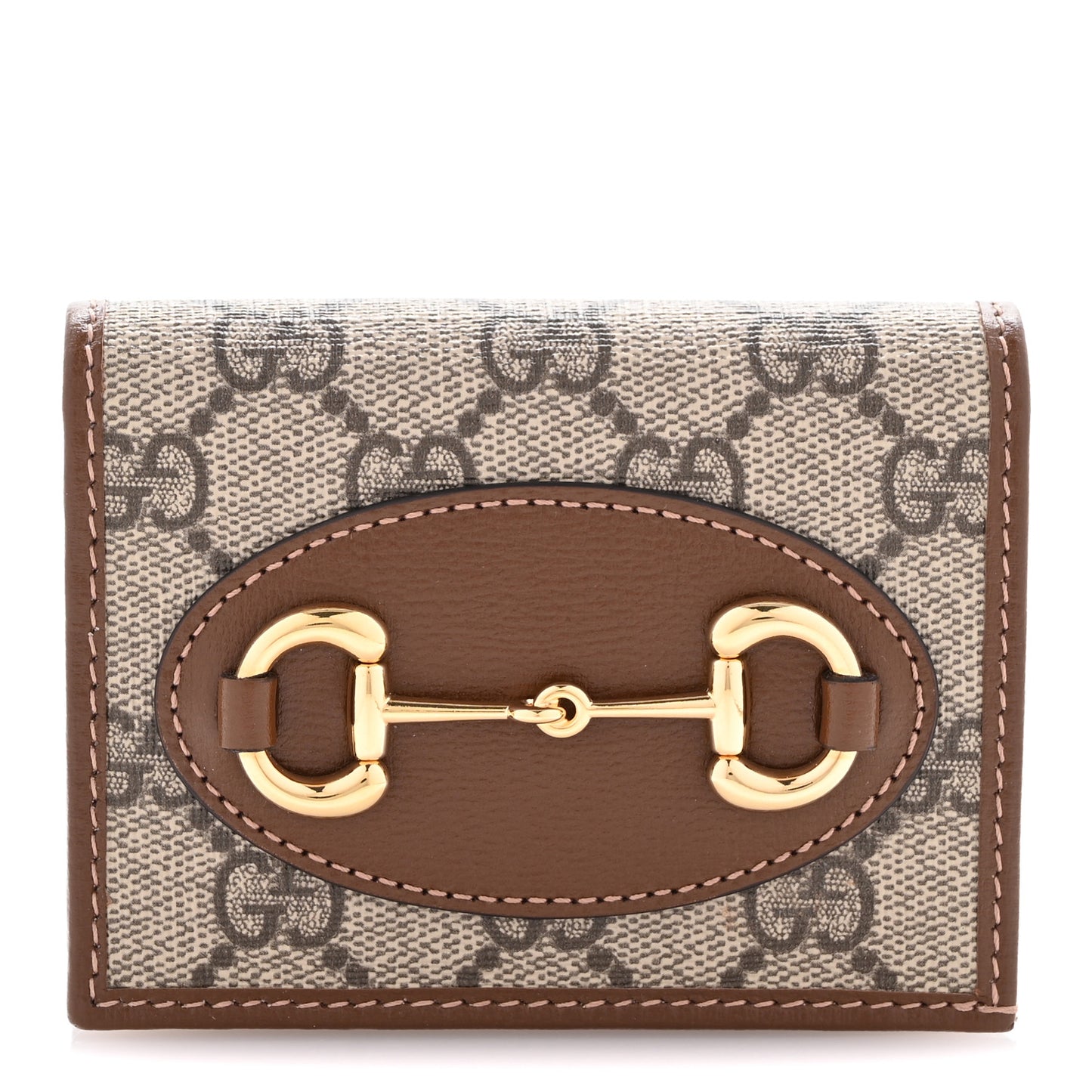 GG Supreme Monogram Horsebit 1955 Card Case Wallet Beige Ebony Brown Sugar