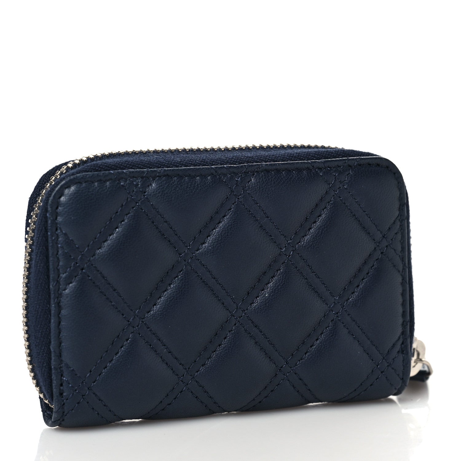 Chanel Lambskin Quilted Zip Around Coin Purse Wallet Blue 3 of 9