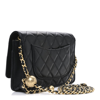 Chanel Lambskin Quilted CC Pearl Crush Wallet on Chain WOC Black 2 of 10