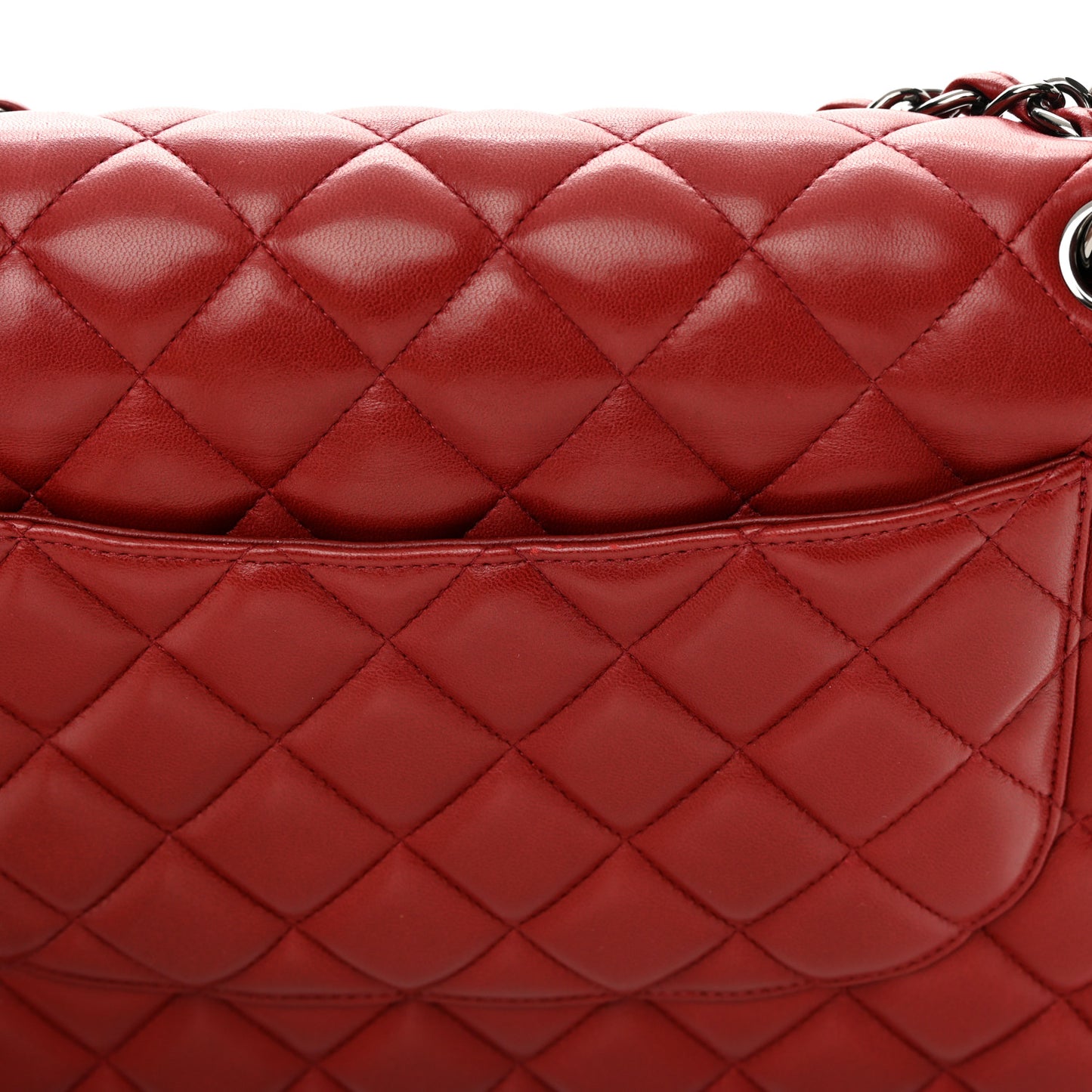 Lambskin Quilted Jumbo Double Flap Red