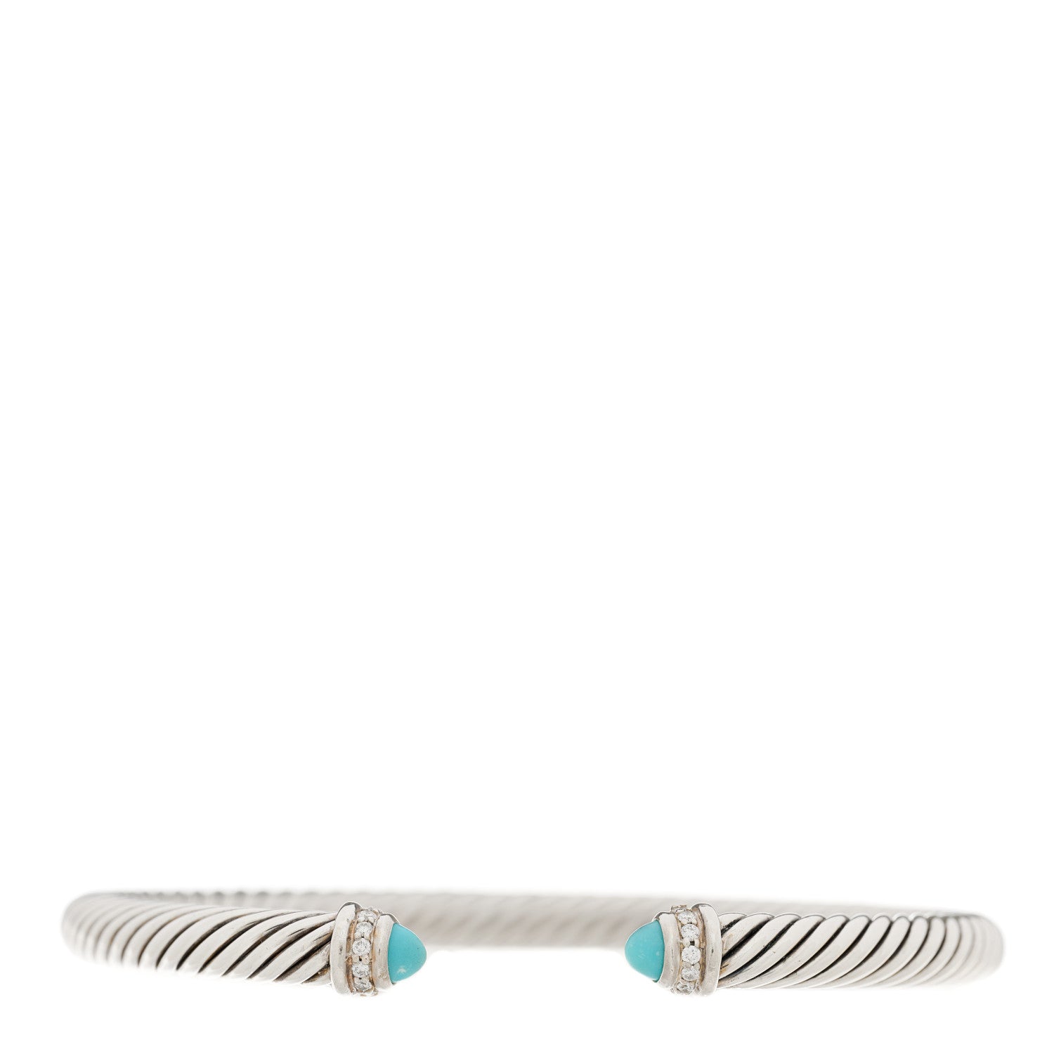 David Yurman Sterling Silver Diamond Turquoise 5mm Cable Classics Bracelet 1 of 4