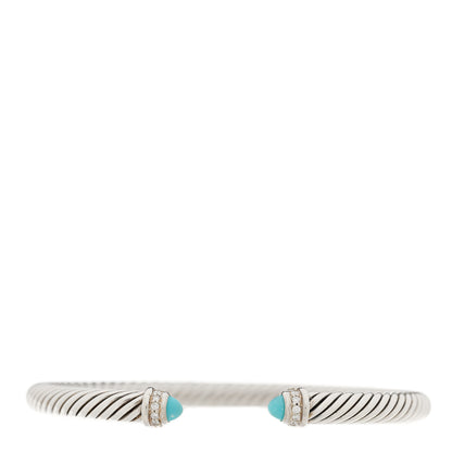 David Yurman Sterling Silver Diamond Turquoise 5mm Cable Classics Bracelet 1 of 4