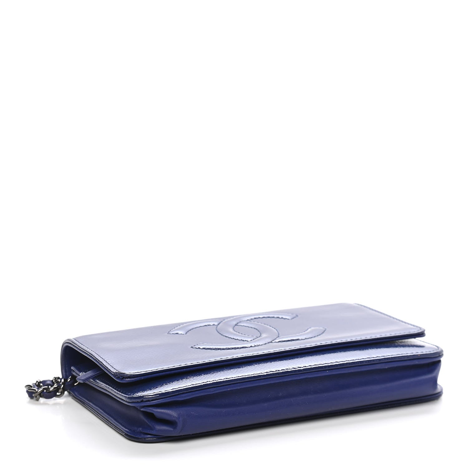Chanel Grained Patent Calfskin Timeless Wallet On Chain WOC Blue 3 of 11