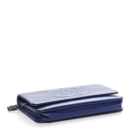 Chanel Grained Patent Calfskin Timeless Wallet On Chain WOC Blue 3 of 11