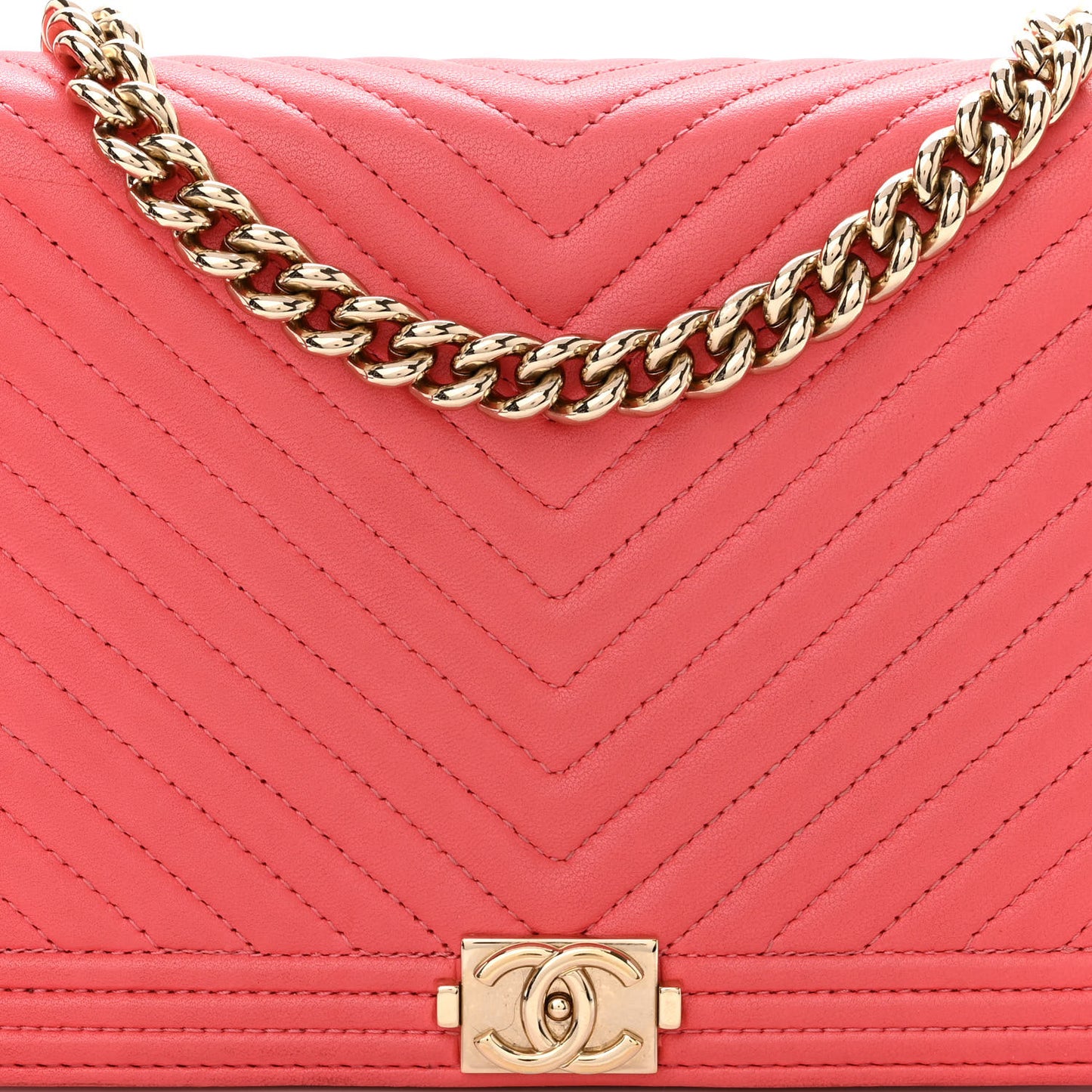 Lambskin Chevron Quilted Boy Wallet On Chain WOC Pink
