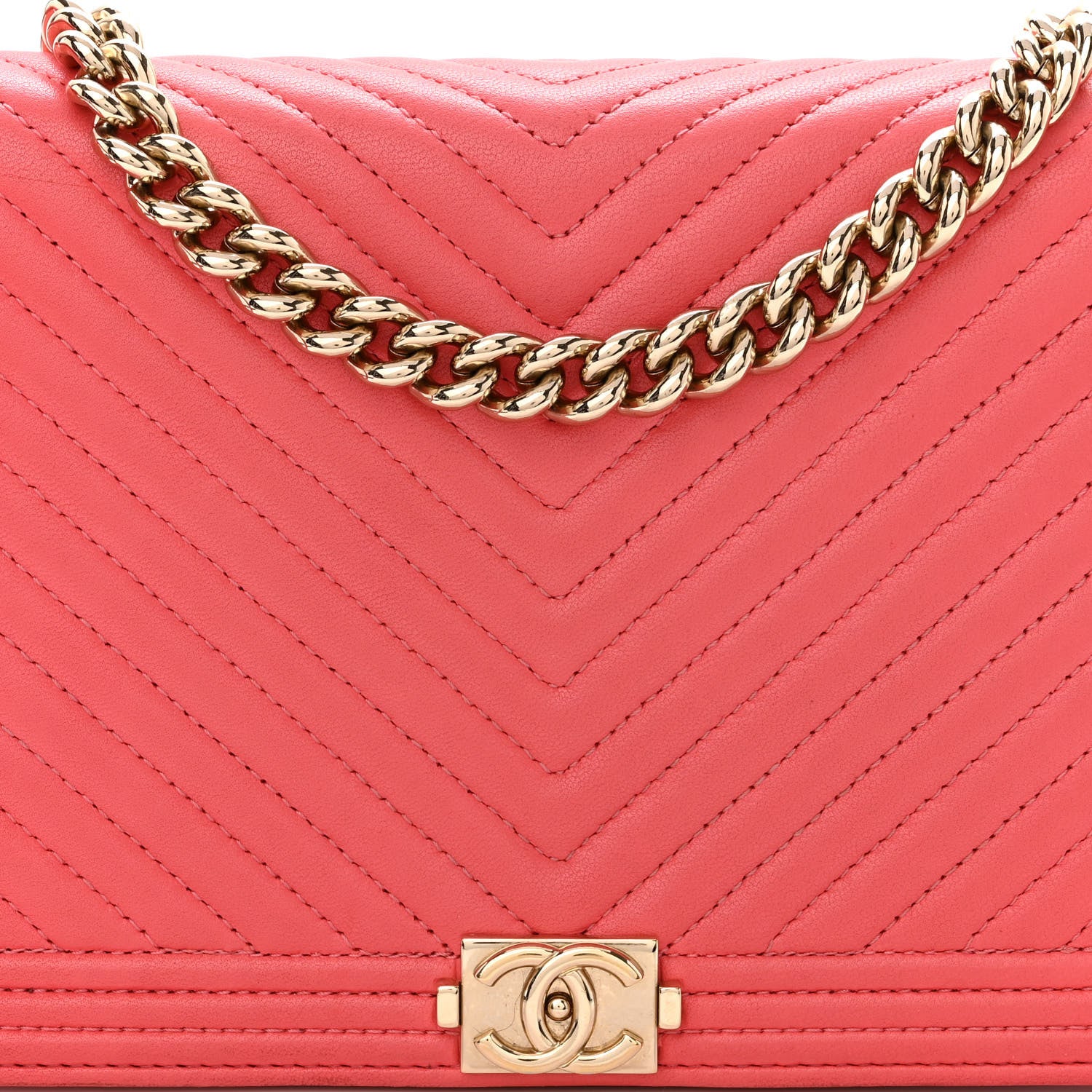 Chanel Lambskin Chevron Quilted Boy Wallet On Chain WOC Pink 9 of 13