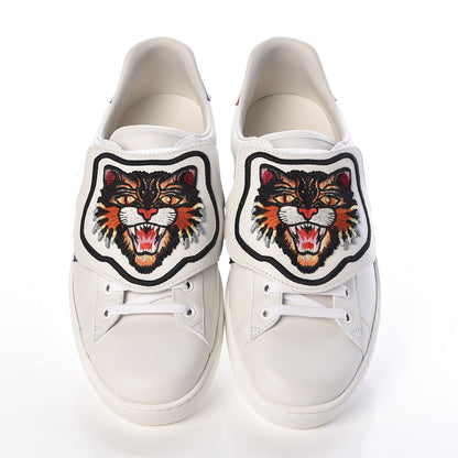 Gucci Calfskin Ayers Web Angry Cat Embroidered Mens Ace Sneakers 8.5 White 5 of 9