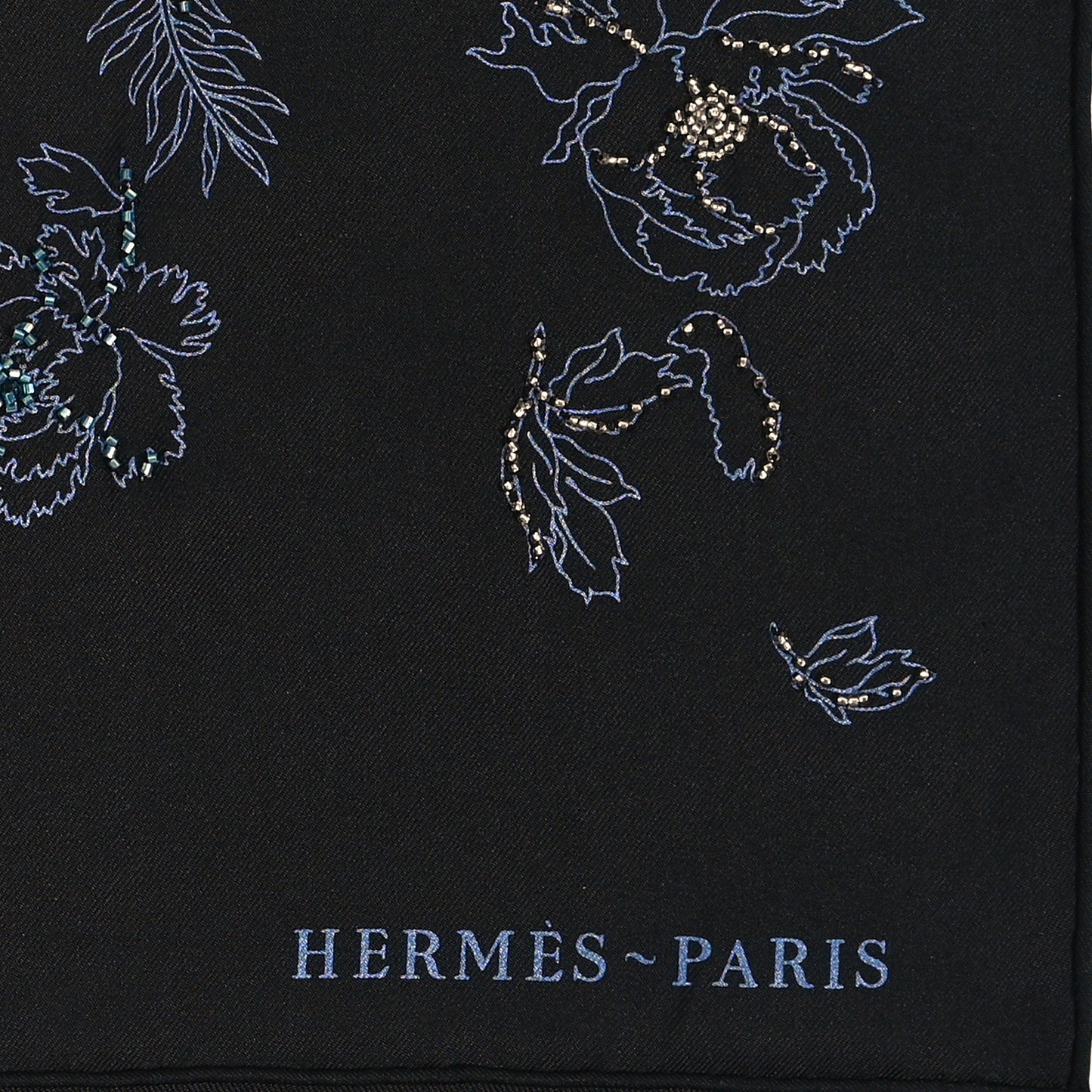 Silk Embroidered Robe Legere Scarf 90 Black Bleu