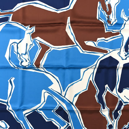 Hermes Silk La Danse des Chevaux Scarf 90 Marine Cobalt Marron 2 of 4