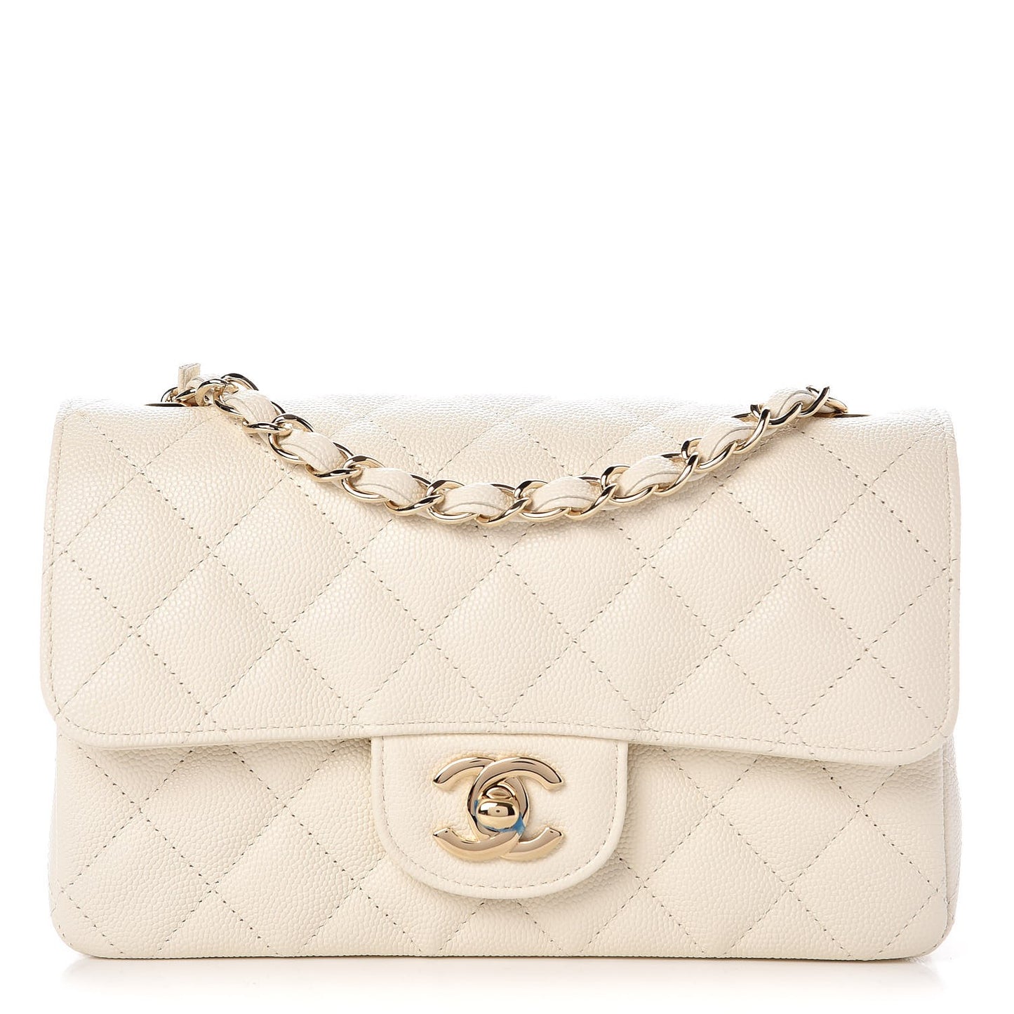 Caviar Quilted Mini Rectangular Flap White